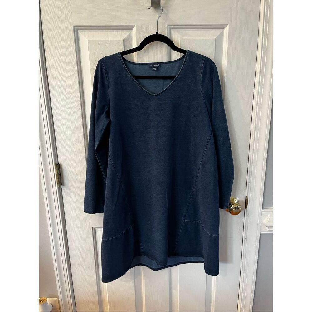 J. Jill Pure Jill Navy Faux Denim Lagenlook Dress sz PS EUC